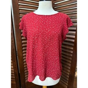 Papermoon Red White Polka Dot Flutter Sleeve Keyhole Back Top Women's Size M